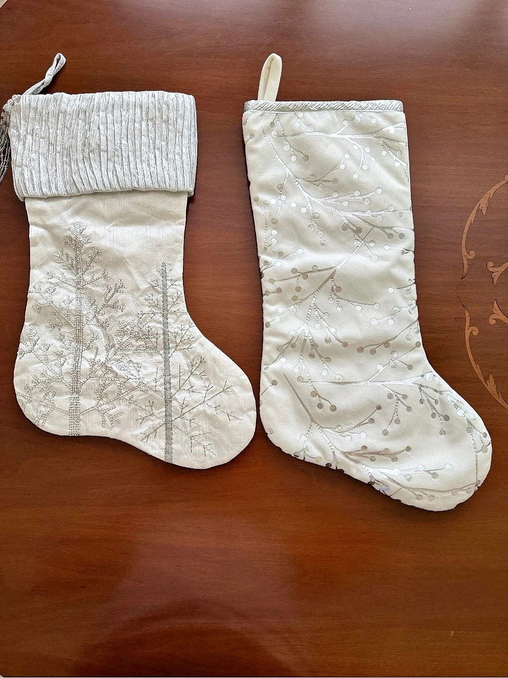 Embroidered Christmas Stocking Set in White Like New
